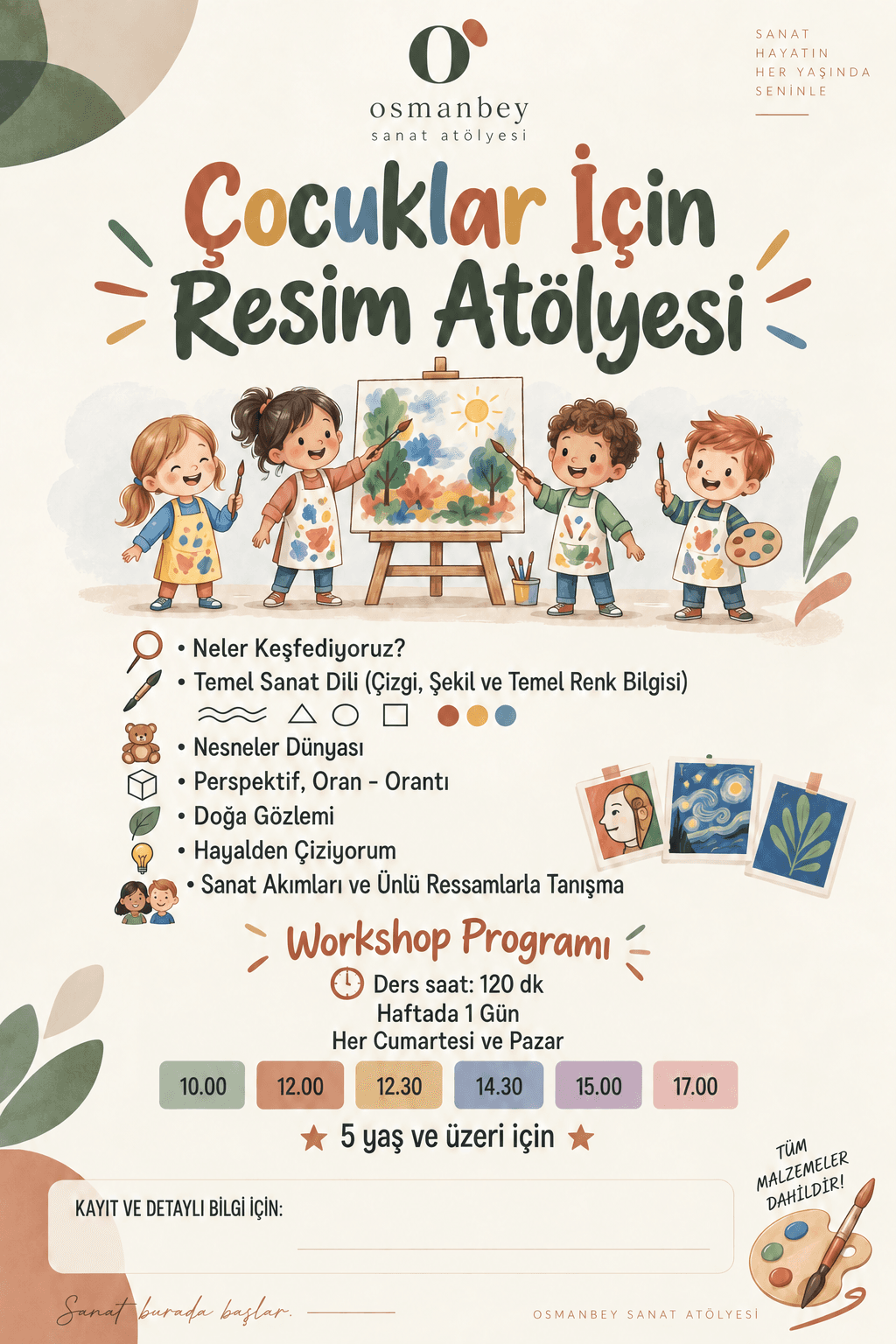 Birlikte resim yapan çocukların afiş illüstrasyonu